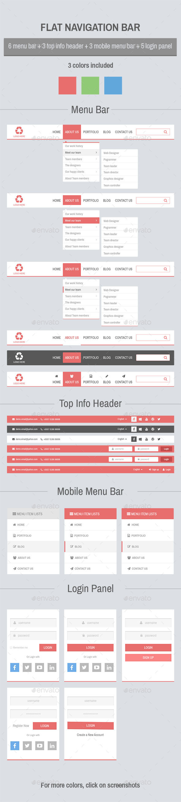 Flat Navigation Bar - Navigation Bars Web Elements