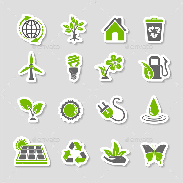 Environment Icons Sticker Set - Industries Business