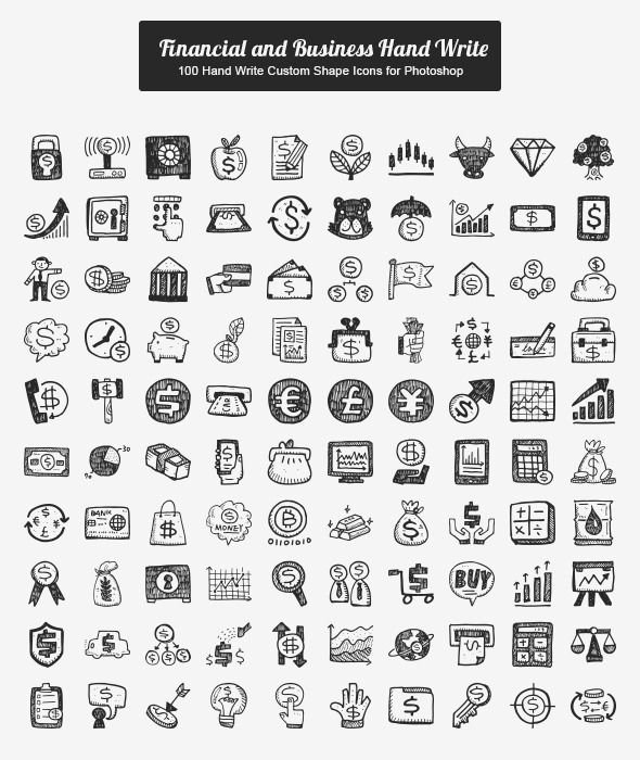 100 Finance and Business Custom Shape - Shapes Photoshop