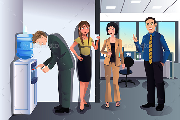 Business People Chatting Near a Water Cooler - Business Conceptual