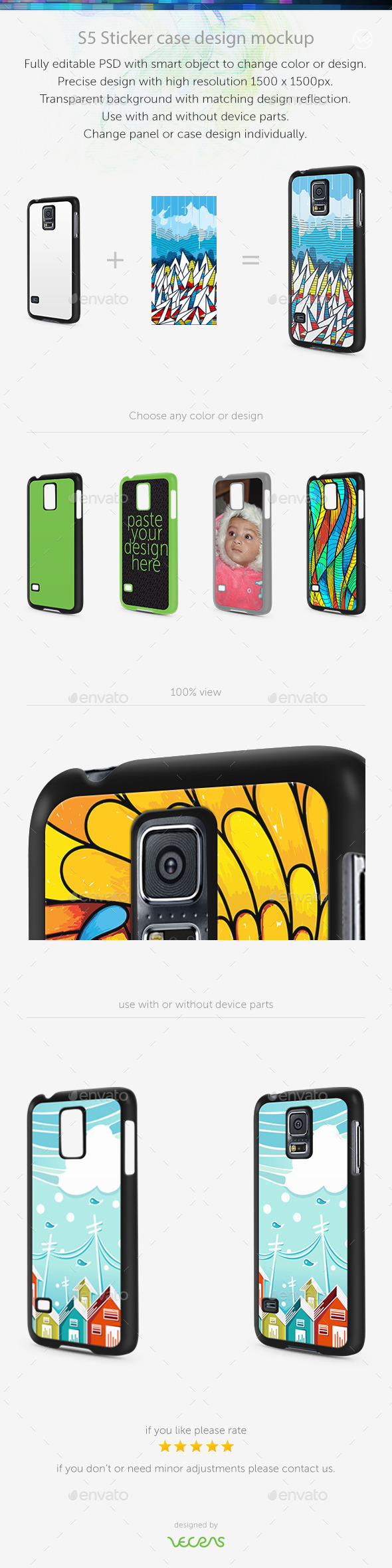 S5 Sticker Case Design Mockup - Mobile Displays