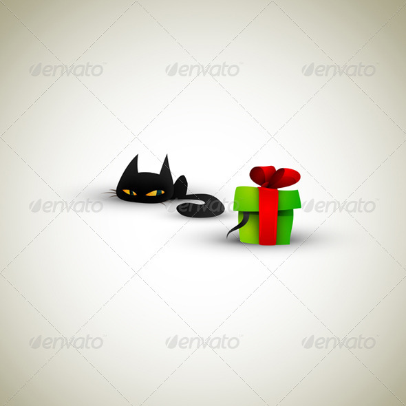 Kitten Excited About Present - Christmas Seasons/Holidays