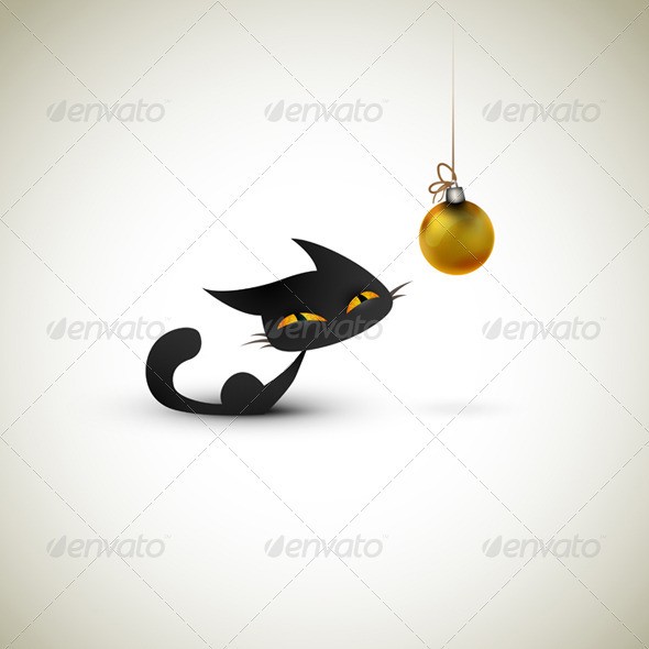 Little Cat Excited About Christmas Globe - Christmas Seasons/Holidays