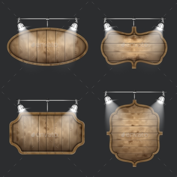Illuminated Set of Wooden Signboards - Commercial / Shopping Conceptual