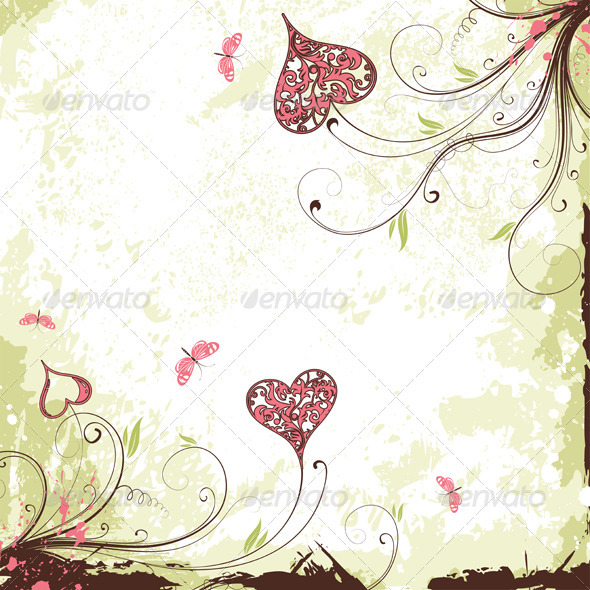 Valentines Day grunge background with hearts