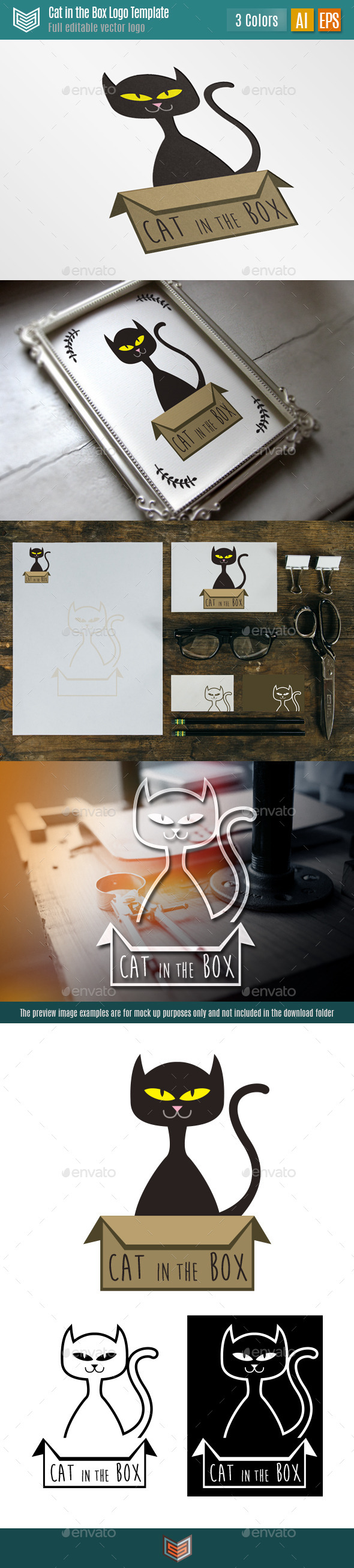 Cat in the Box II Logo - Animals Logo Templates