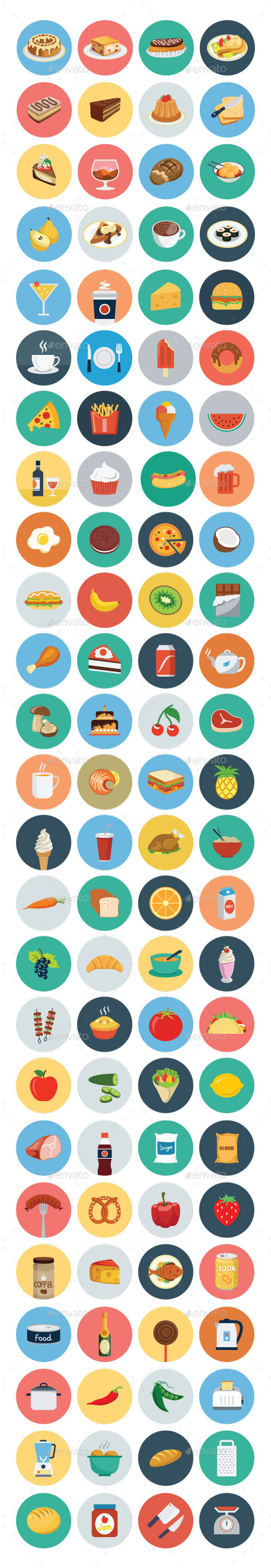 100 Food Flat Icons - Food Objects