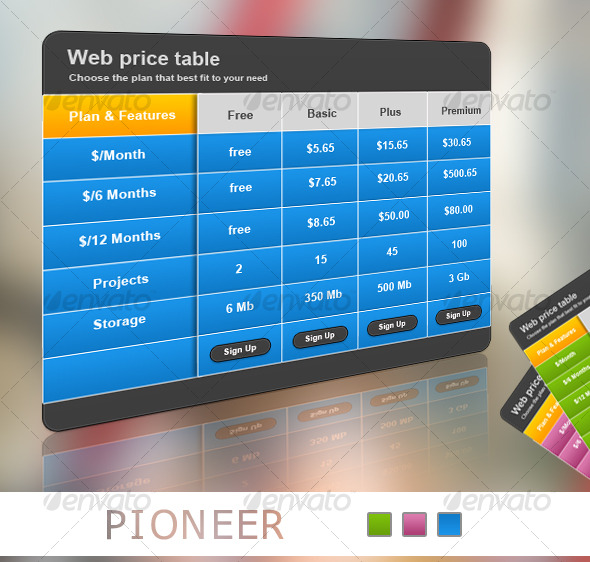Pioneer_Web Pricing Table - Web Elements