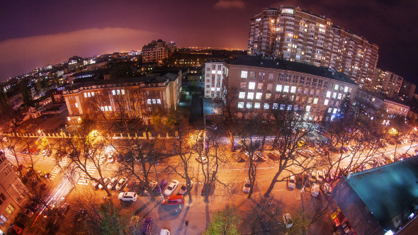 Aerial View of Cars Traffic in Night City