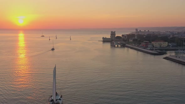 Lisbon Portugal Aerial View of Belem Tower Torre De Belem alt