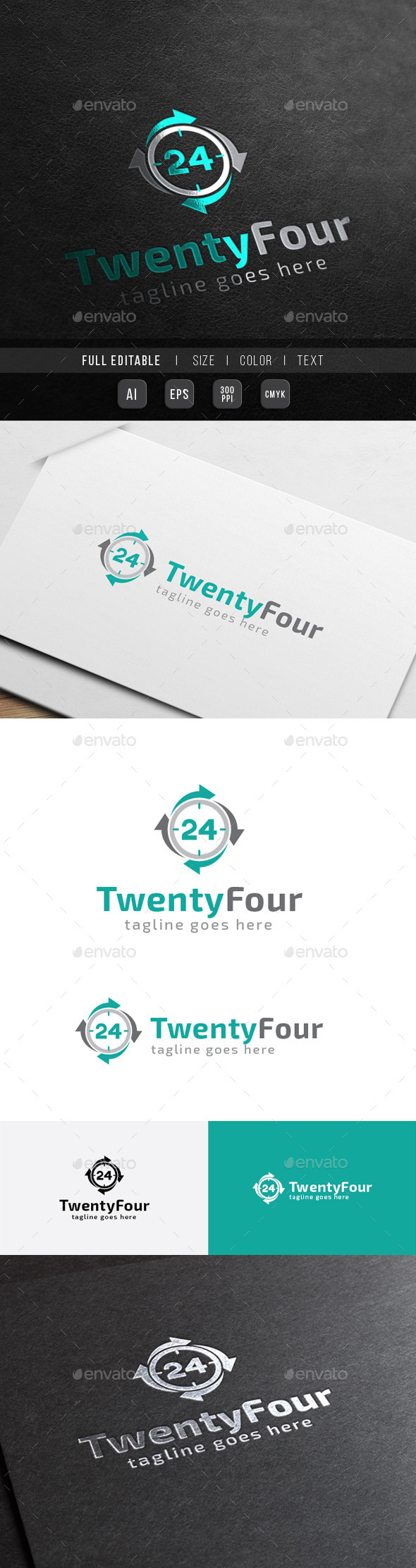 24 hour - Twenty Four Number Business - Numbers Logo Templates