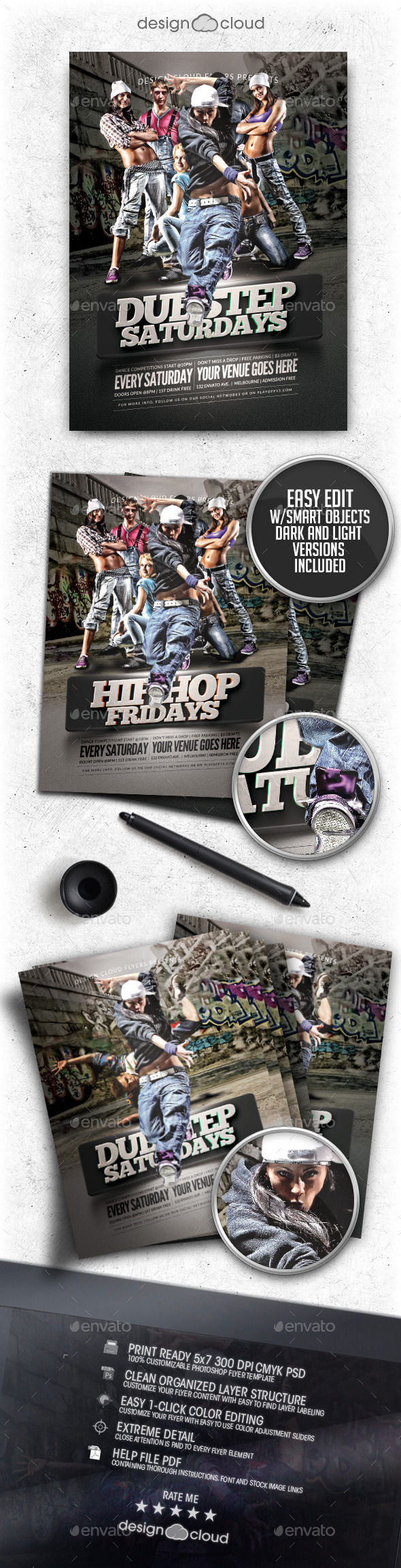 Hip Hop Dubstep Dance Party Flyer Template - Clubs & Parties Events