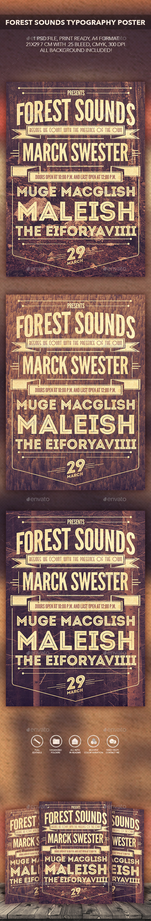 Forest Sounds Typography Flyer/Poster - Flyers Print Templates