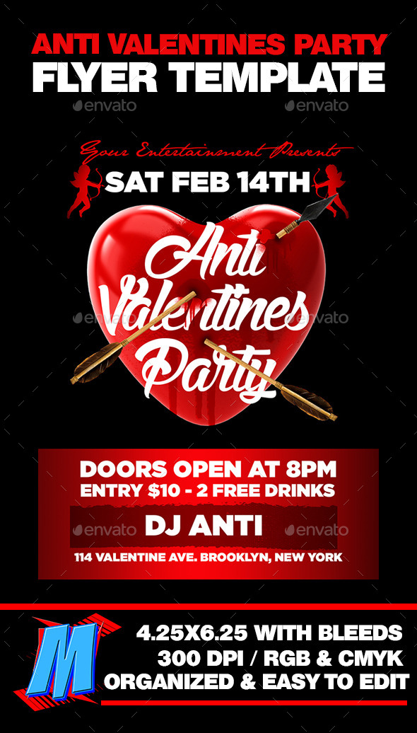 Anti Valentines Party Flyer Template - Clubs & Parties Events