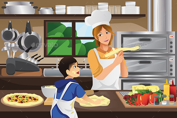Mother Son in the Kitchen - People Characters