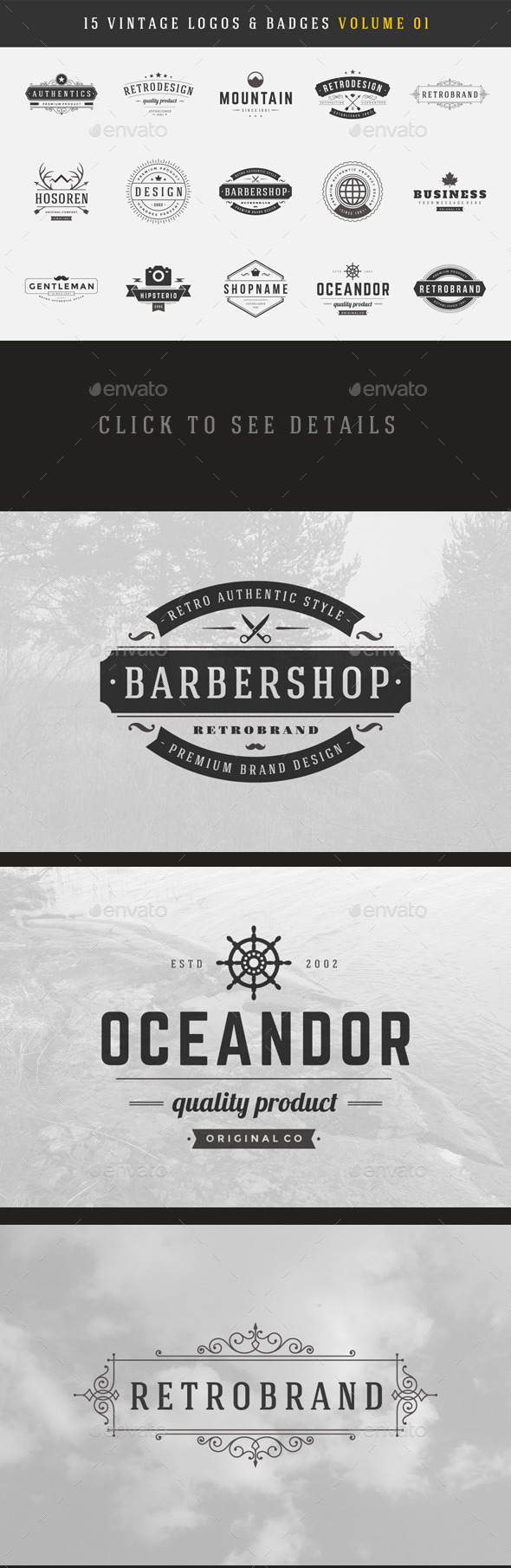 15 Retro Vintage Logotypes or Badges - Graphics