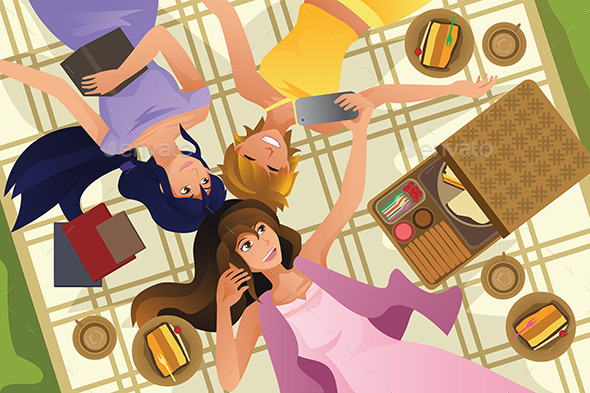Teenage Girls taking Selfies - People Characters