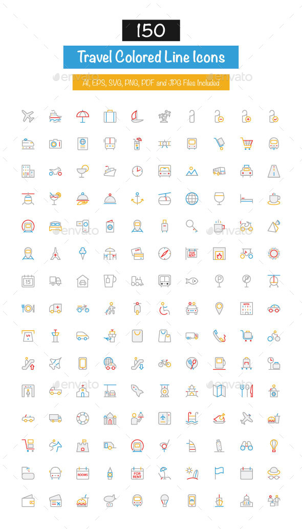 150 Travel Colored Line Icons - Icons