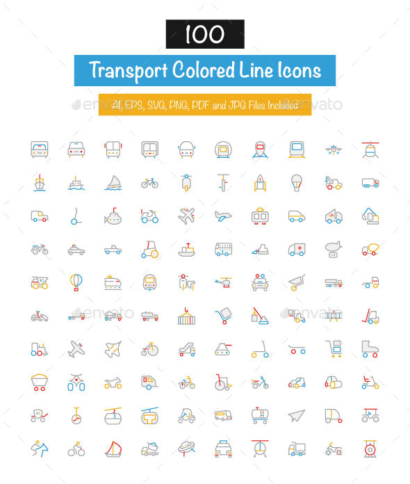 100 Transport Colored Line Icons - Icons