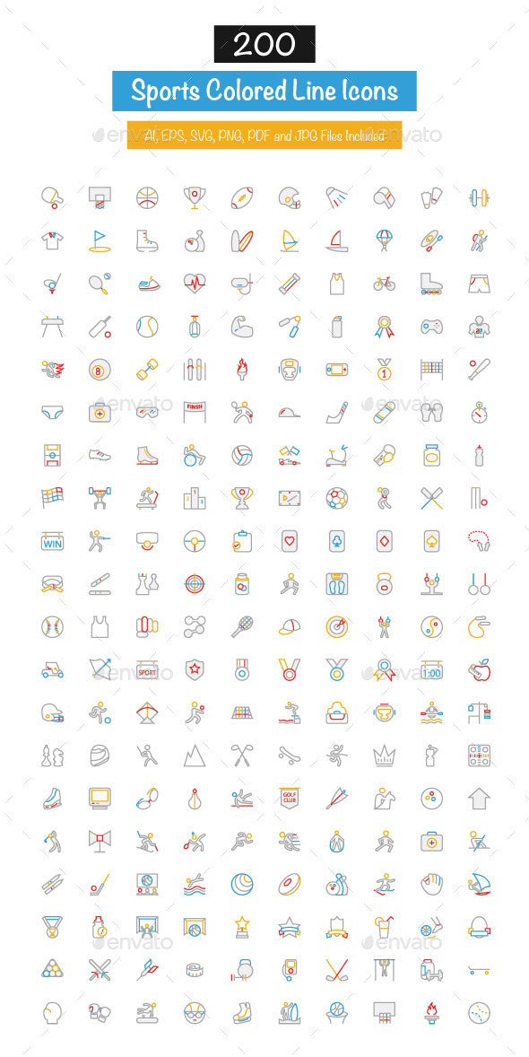 200 Sports Colored Line Icons - Icons