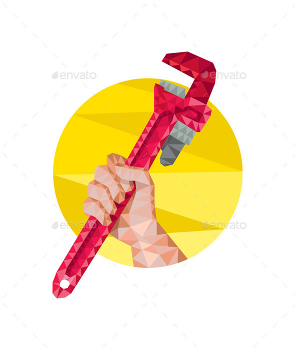 Hand Holding Wrench Circle Low Polygon - People Characters
