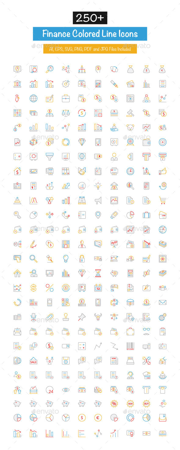 250+ Finance Colored Line Icons - Icons