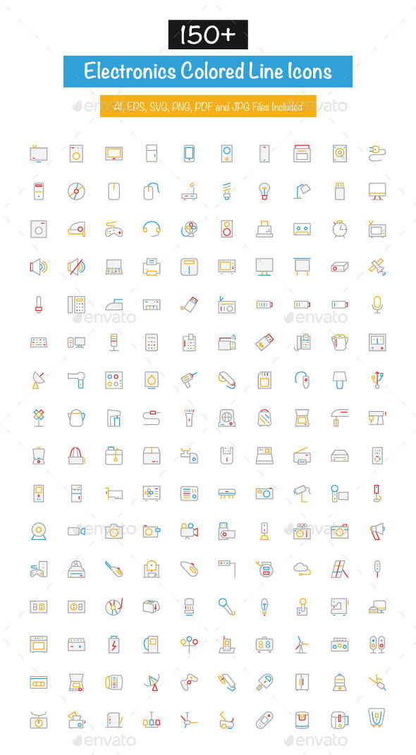 150+ Electronics Colored Line Icons - Objects Icons