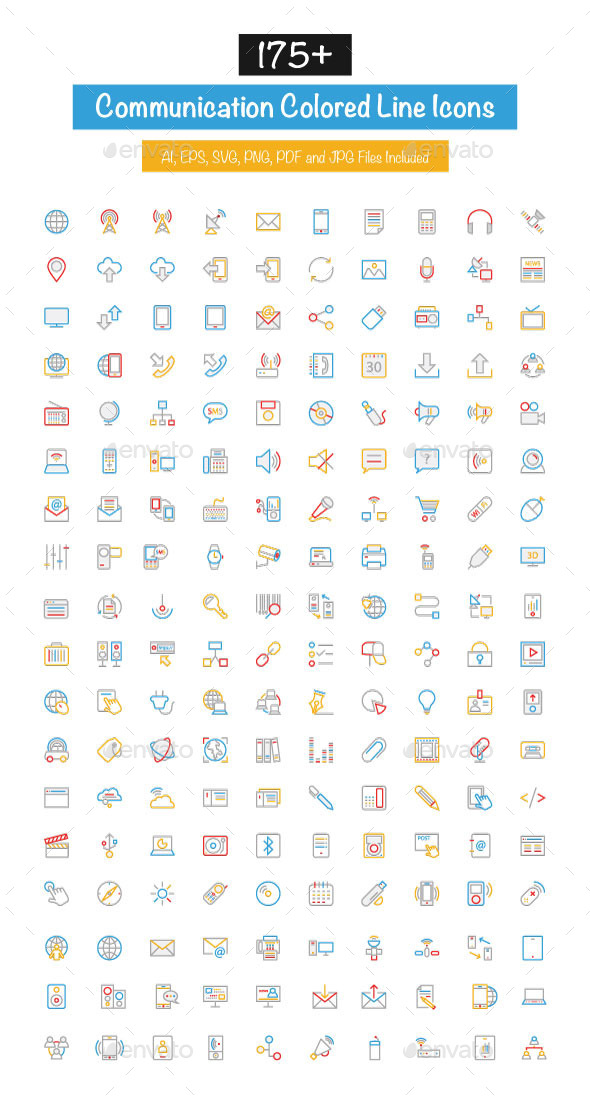 175+ Communication Colored Line Icon - Technology Icons
