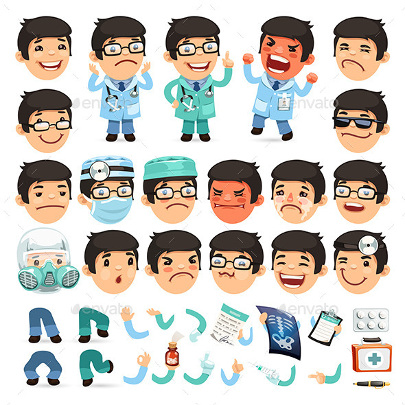 Set of Cartoon Doctor Characters - People Characters
