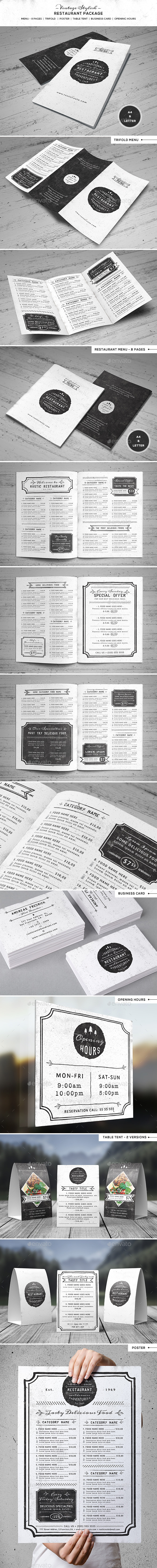 Vintage Stiylish Restaurant Package - Food Menus Print Templates