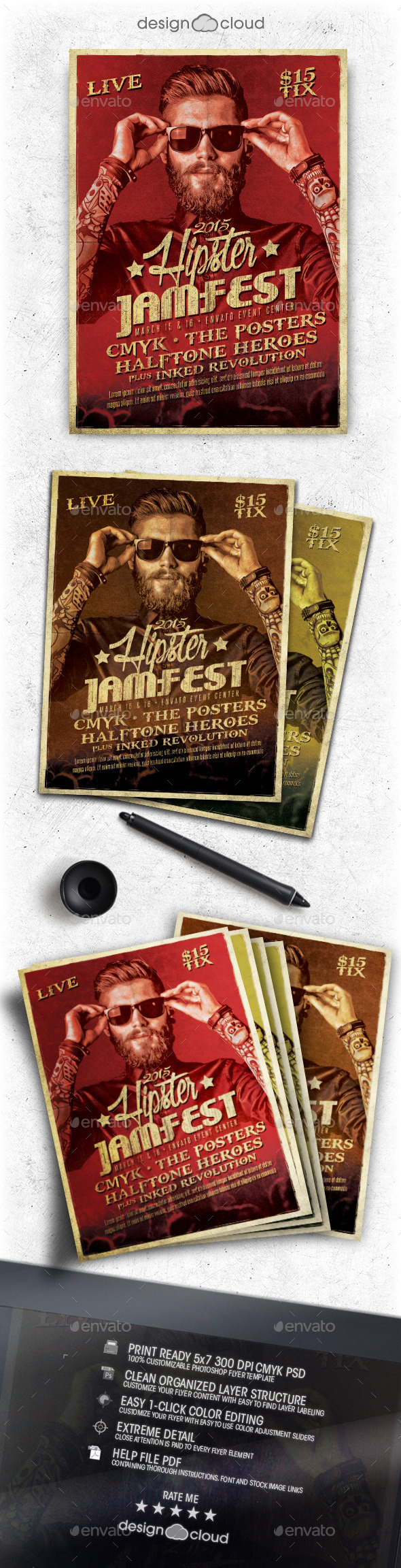 Hipster Jam Fest Flyer/Poster Template - Concerts Events