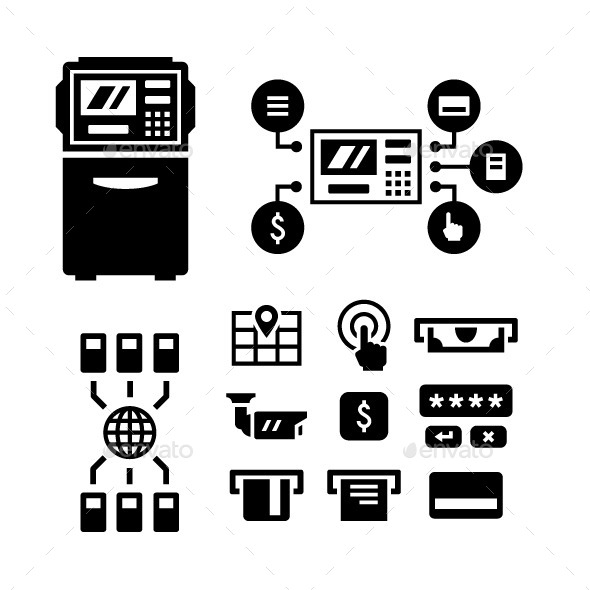 Set Icons of ATM - Man-made objects Objects