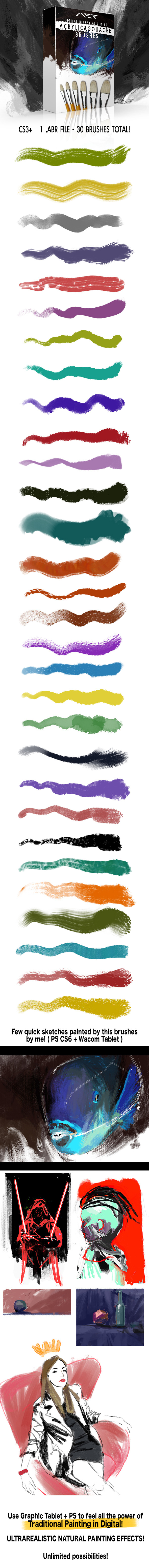 Gouache & Acrylic Photoshop Brushes - Artistic Brushes