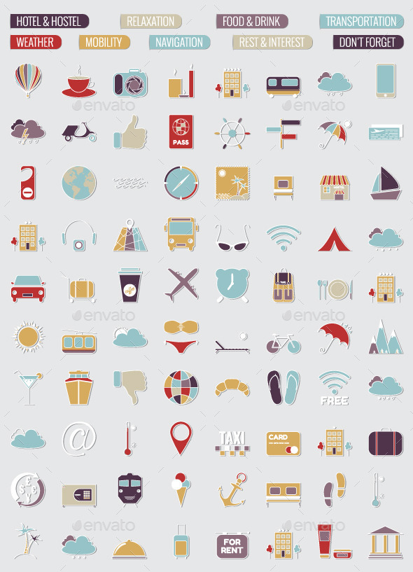 80 Travel Icons Set - Travel Conceptual