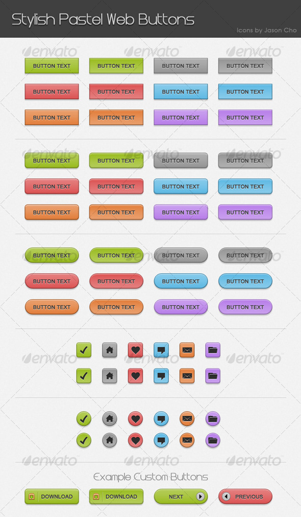 Stylish Pastel Web Buttons - Buttons Web Elements