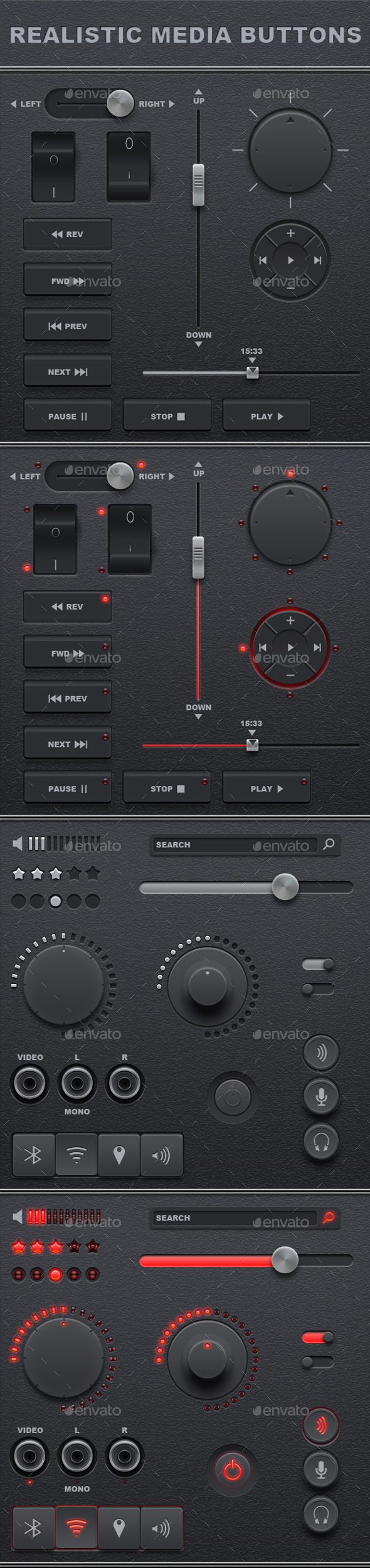 Realistic Media Buttons - Buttons Web Elements