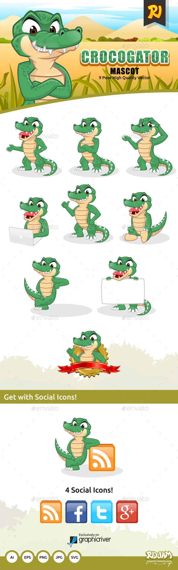 Crocogator Mascot - Animals Characters