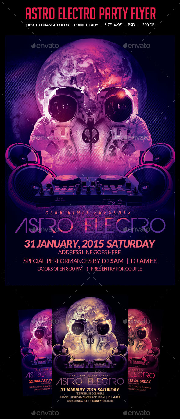 Astro Electro Party Flyer - Clubs & Parties Events