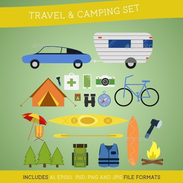 Set of Camping and Travel Elements - Travel Conceptual