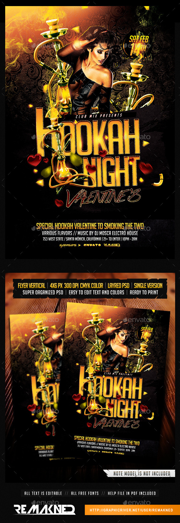 Hookah Night Valentines | Flyer Template PSD - Clubs & Parties Events
