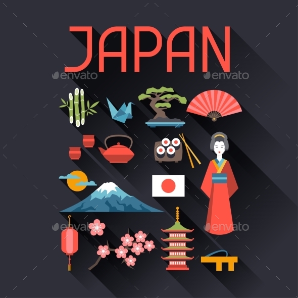 Japan Icons and Symbols Set - Travel Conceptual