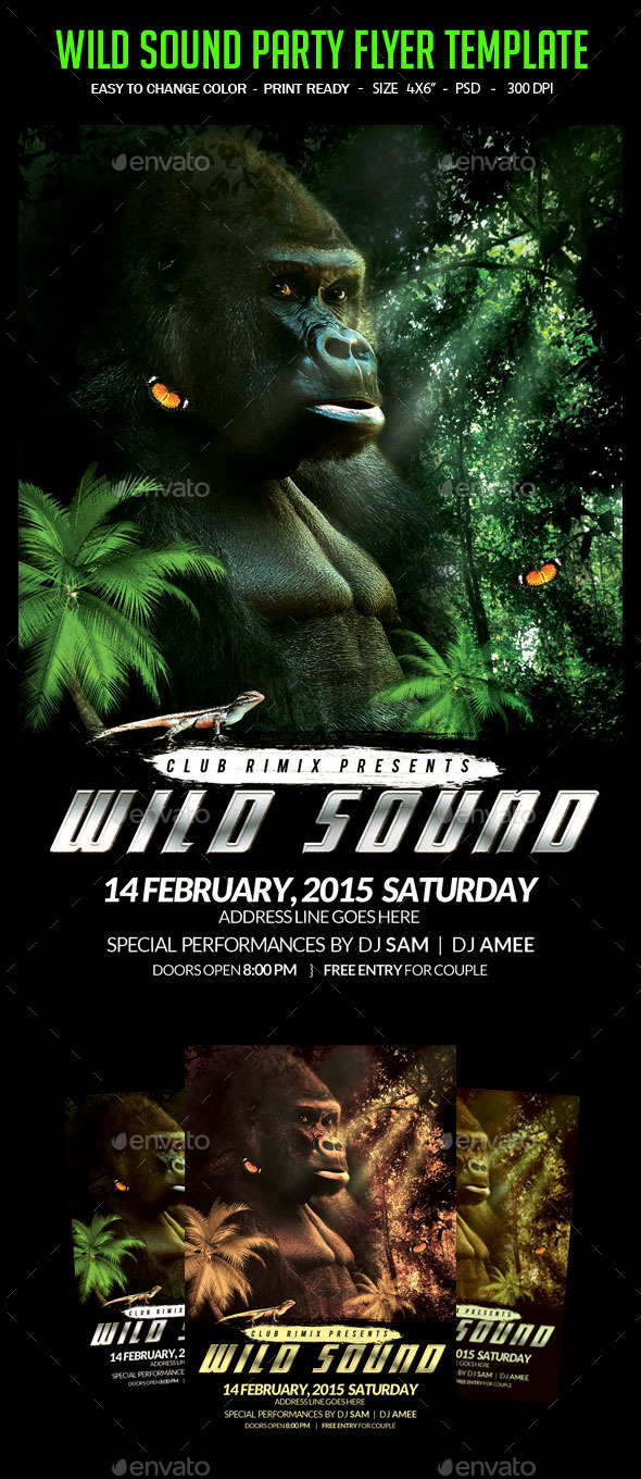 Wild Sound Party Flyer Template - Clubs & Parties Events