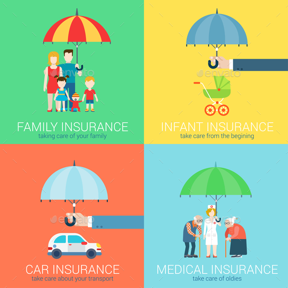 4-in-1 Insurance Concept Illustrations - Concepts Business