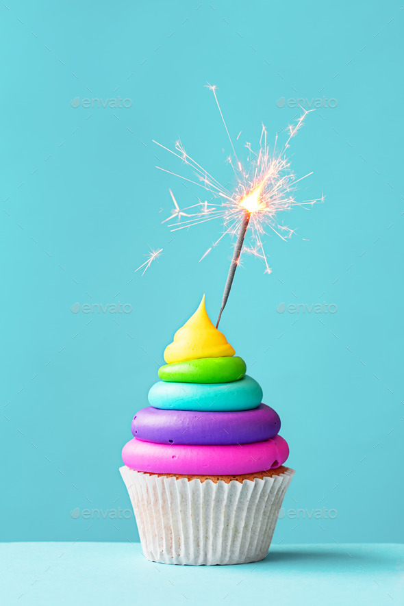 Colorful cupcake with sparkler Stock Photo by RuthBlack | PhotoDune