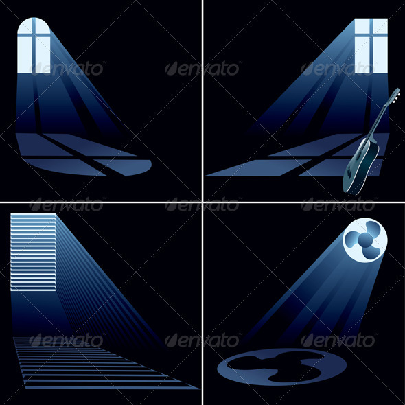 Four light beams inside windows