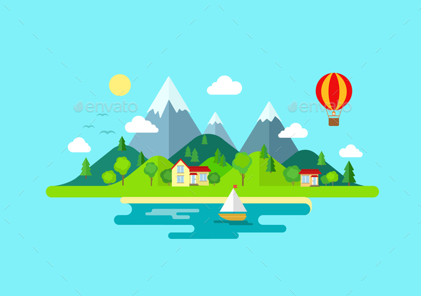 Mountains Island Landscape - Travel Conceptual