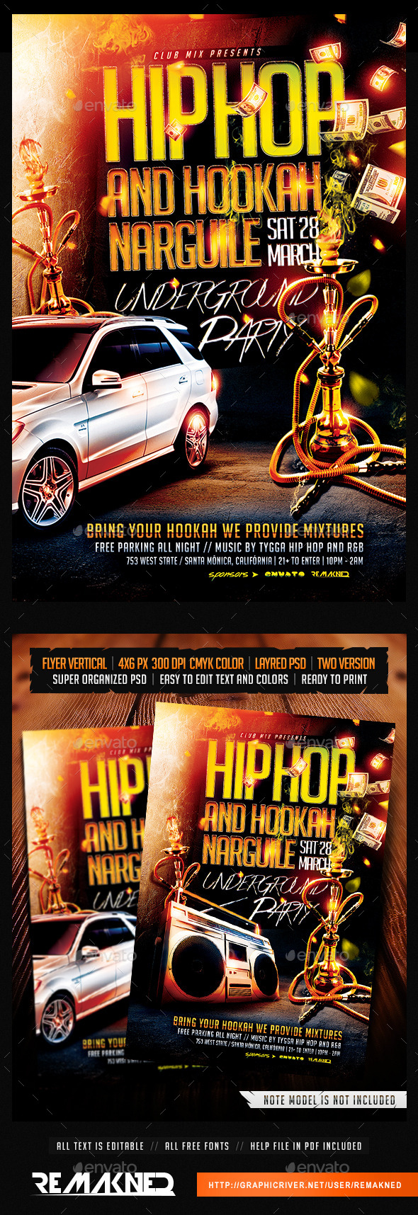 Hip Hop And Hookah Narguile | Flyer Template PSD - Flyers Print Templates