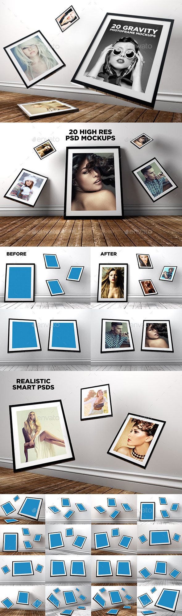 20 Gravity Photo Frame Mockups - Signage Print