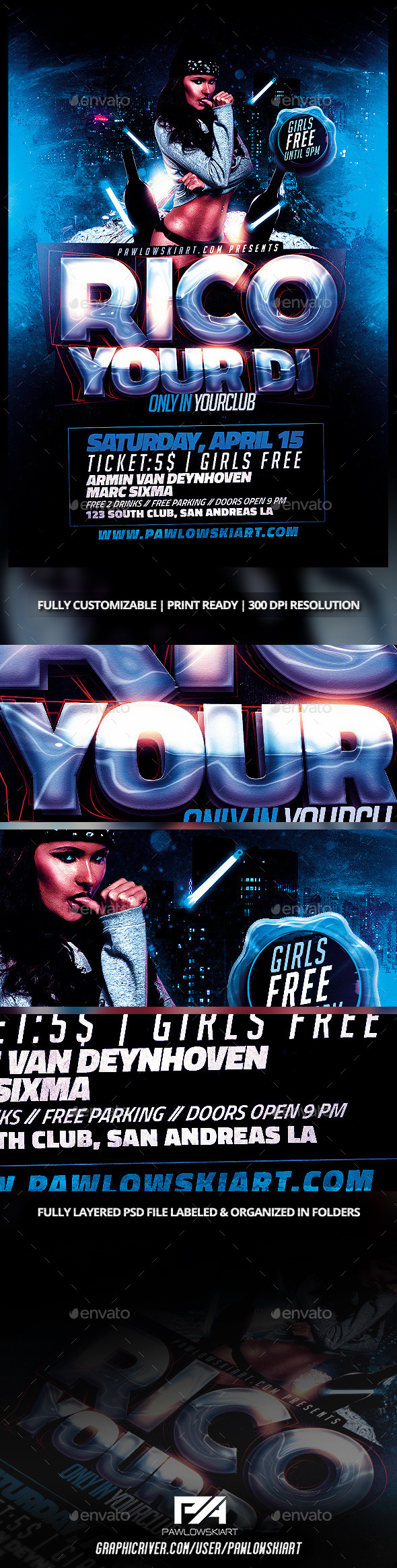 Electro House DJ Flyer Template - Clubs & Parties Events