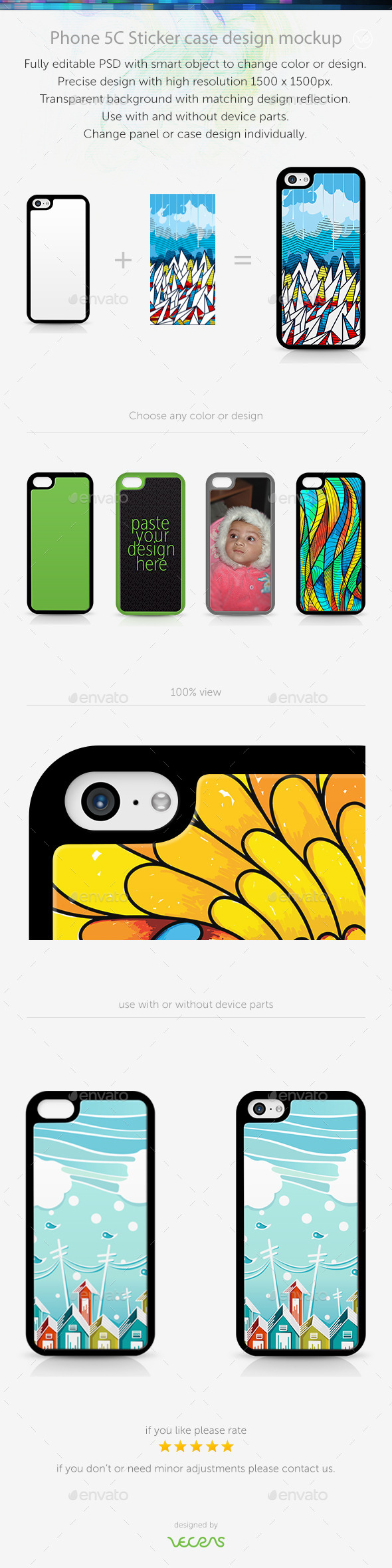 Phone 5C Sticker Case Design Mockup